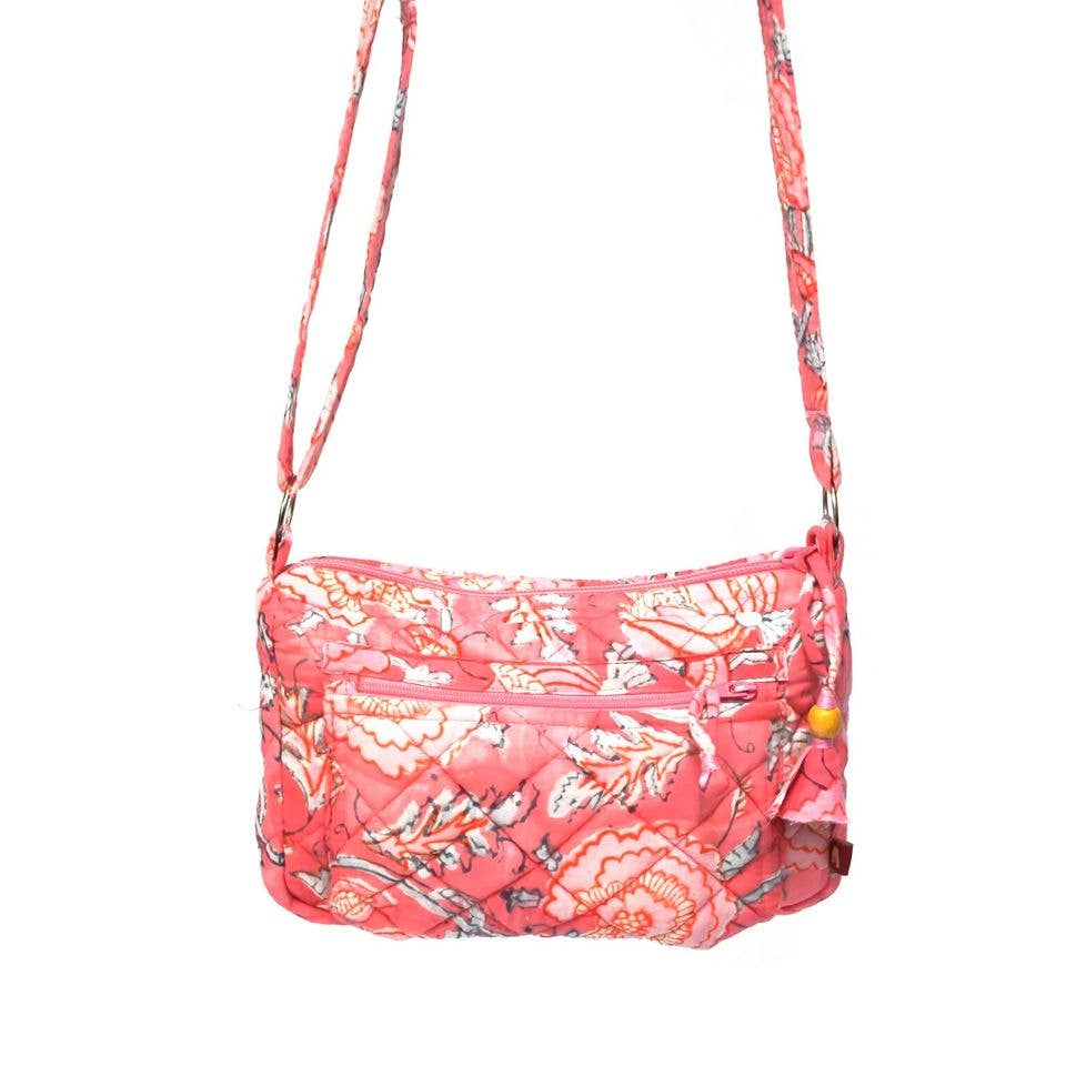 Peony Bloom Medium Messenger Bag - Block Printed Cotton