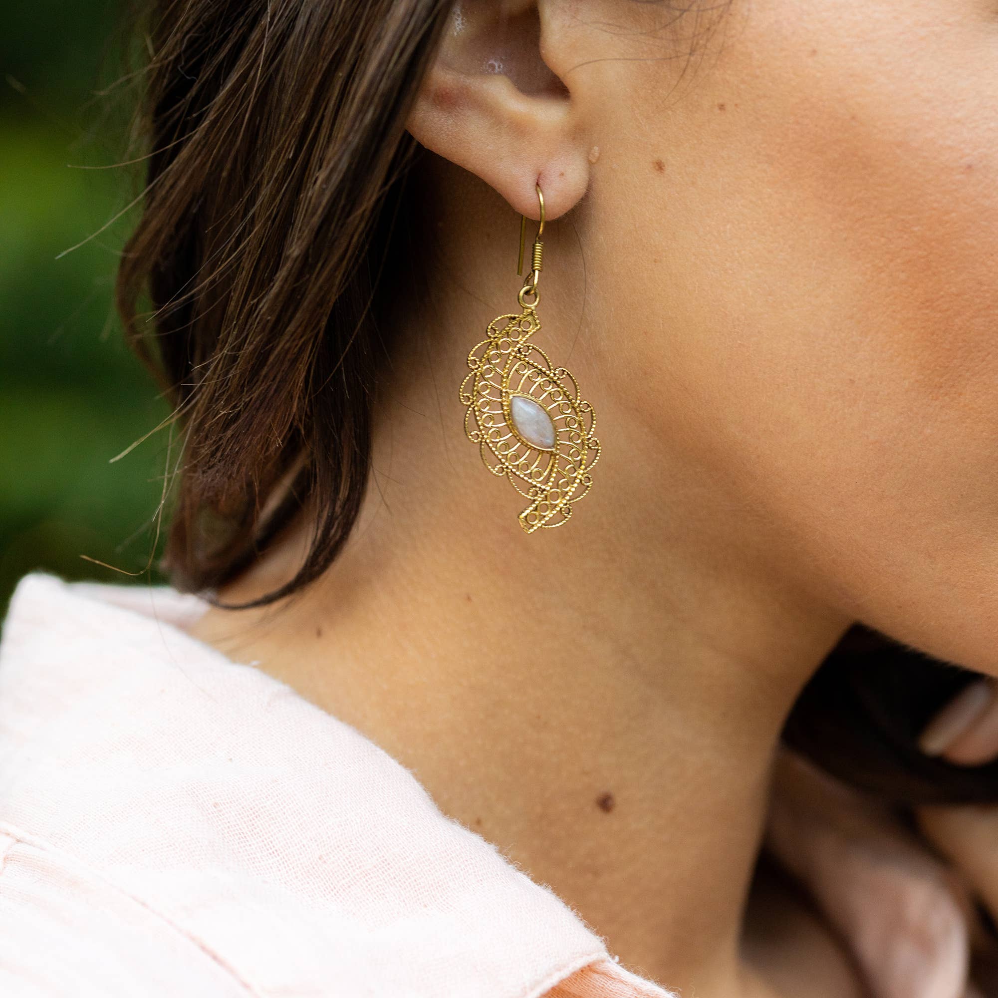 Tanvi Gold Assymmetrical Paisley With  Moonstone Earrings
