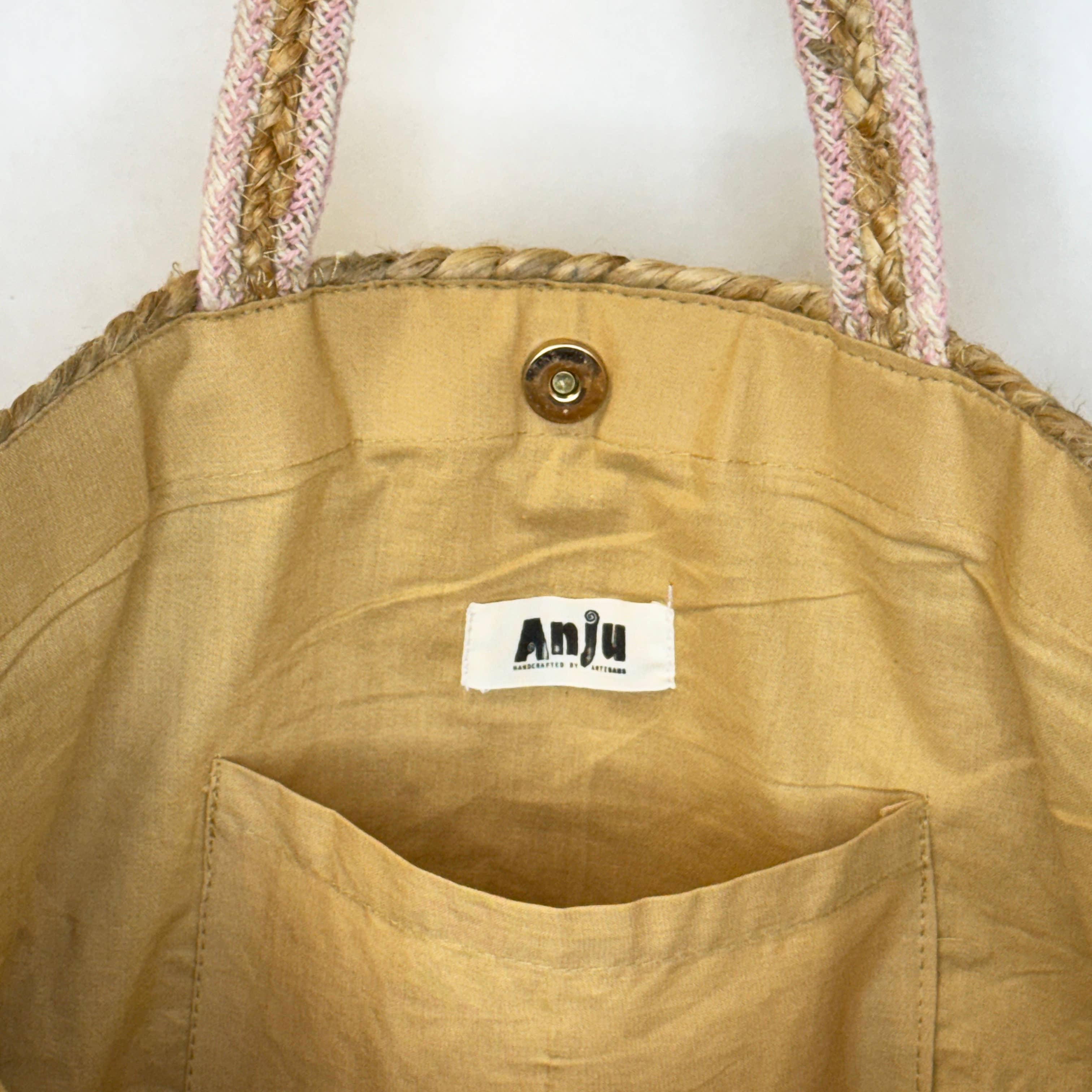 Anna Tote - Jute Tote with Pink Pattern
