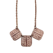 Copper Patina Necklace - Cream Floral and Leaves