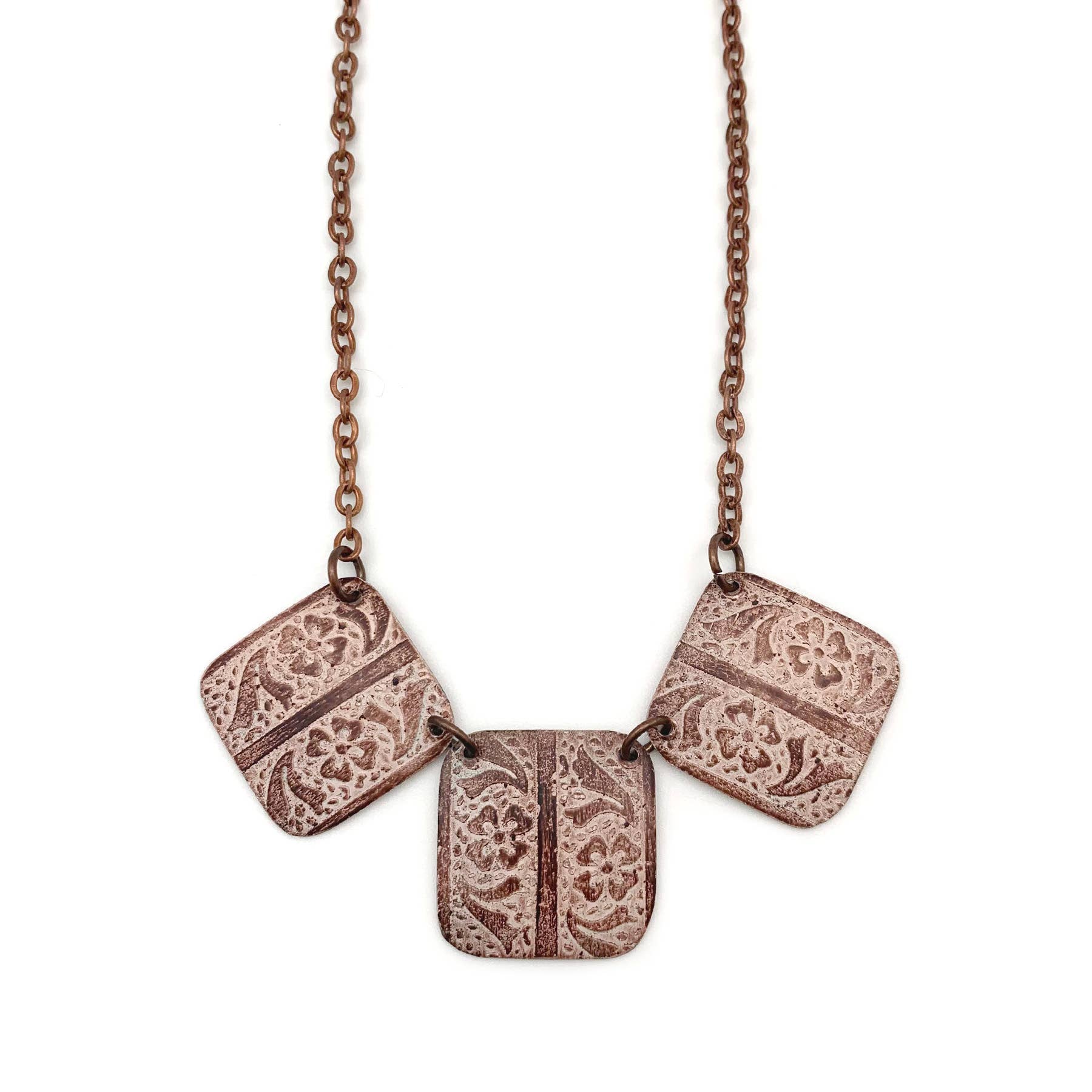 Copper Patina Necklace - Cream Floral and Leaves