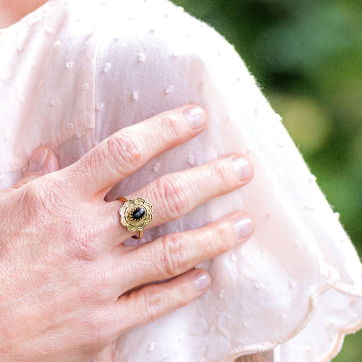 Tanvi Collection Ring - Gold with Black Onyx