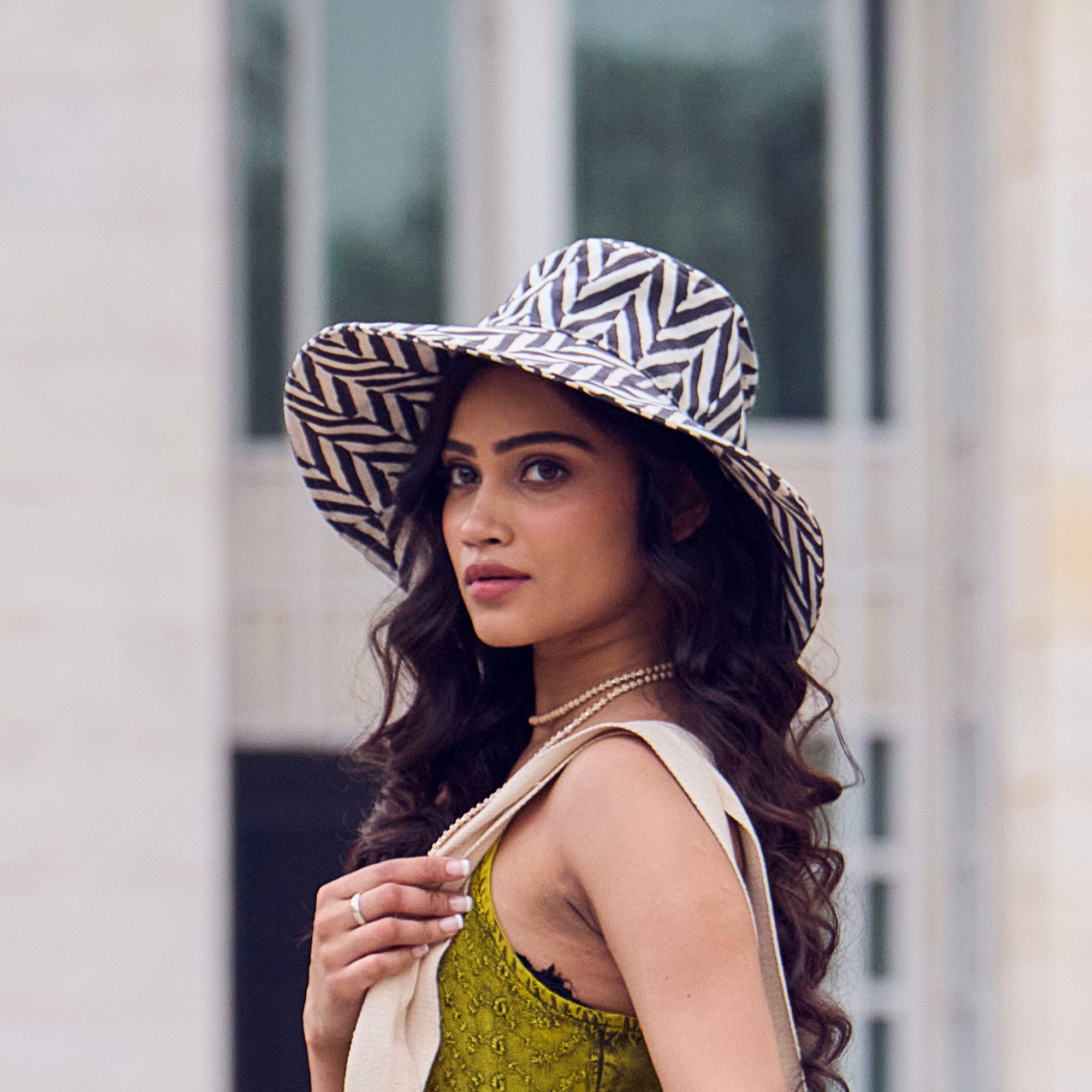 The Block printed Canvas Bold black Chevron Sun Hat