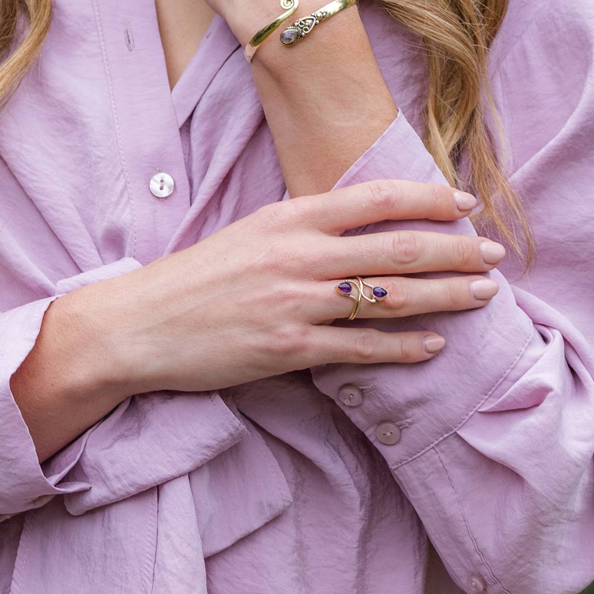 Tanvi Collection Ring - Gold with Double Amethyst