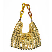 Mia Bag - Cotton Sequined Purse with Link Handle - Gold