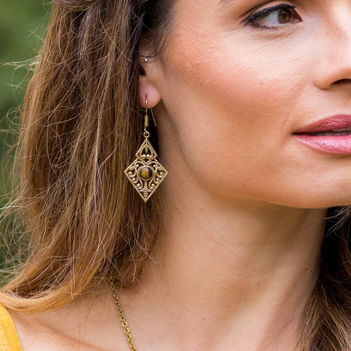 Tanvi Collection Earrings - Gold Diamond with Tigerseye