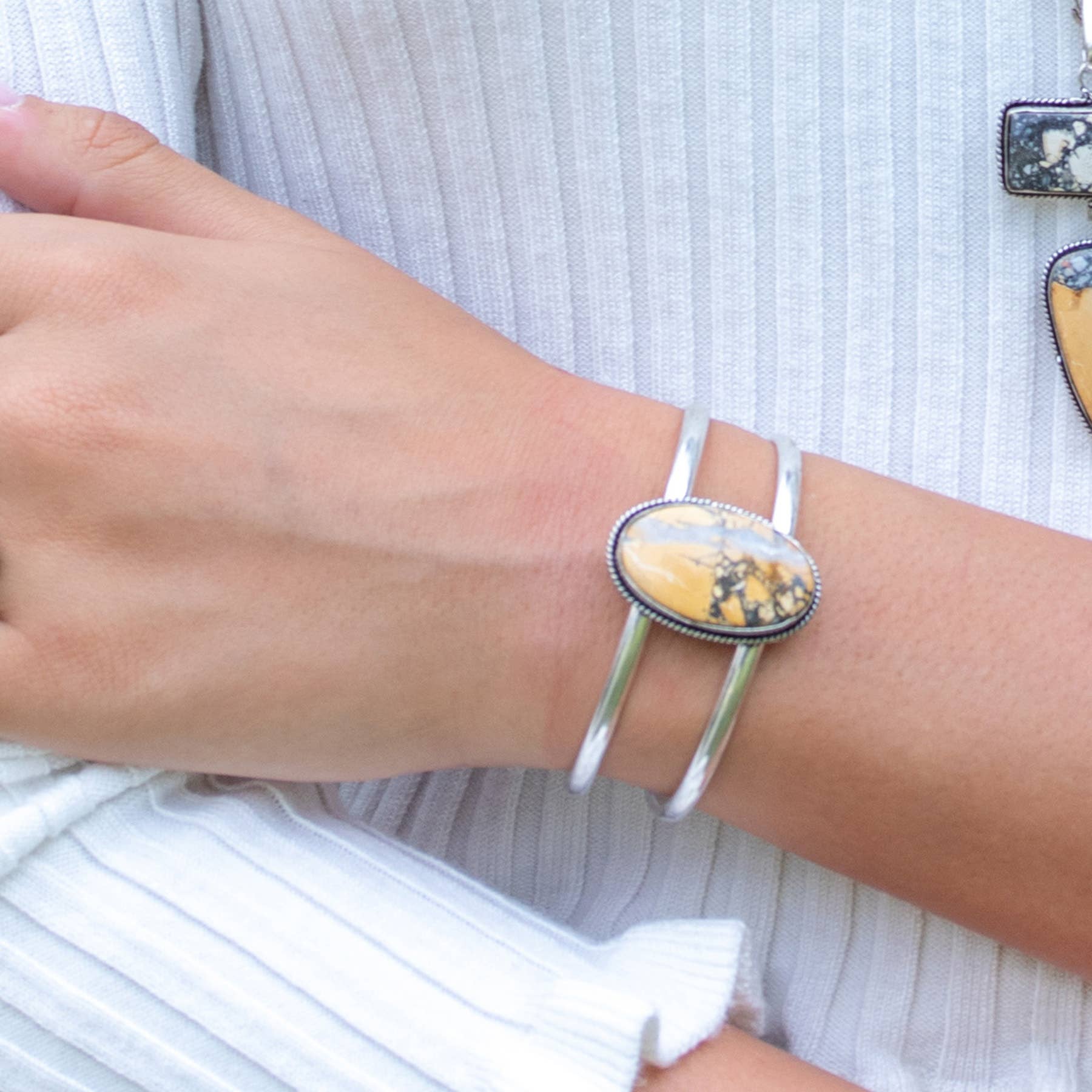 Kashi Semiprecious Stone Cuff Bracelet - Maligano Jasper