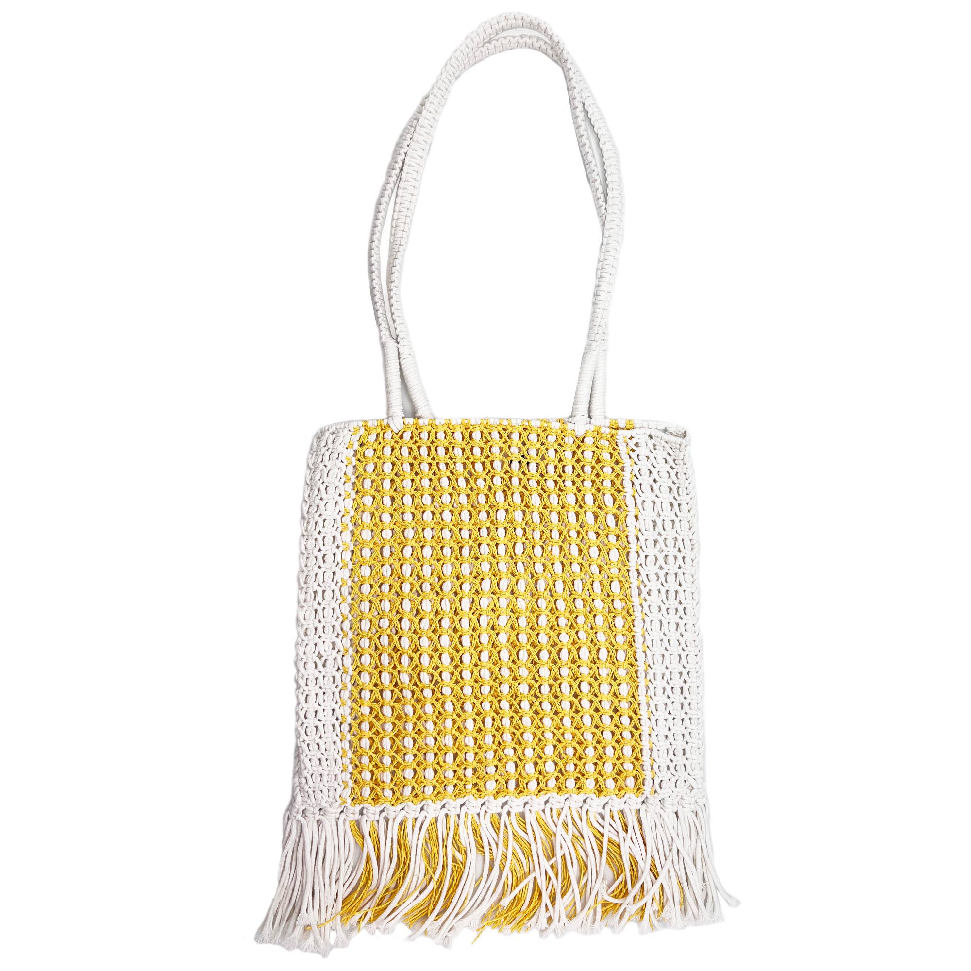 Millie Bag - Knitted Raffia Bag with fringes - Yellow