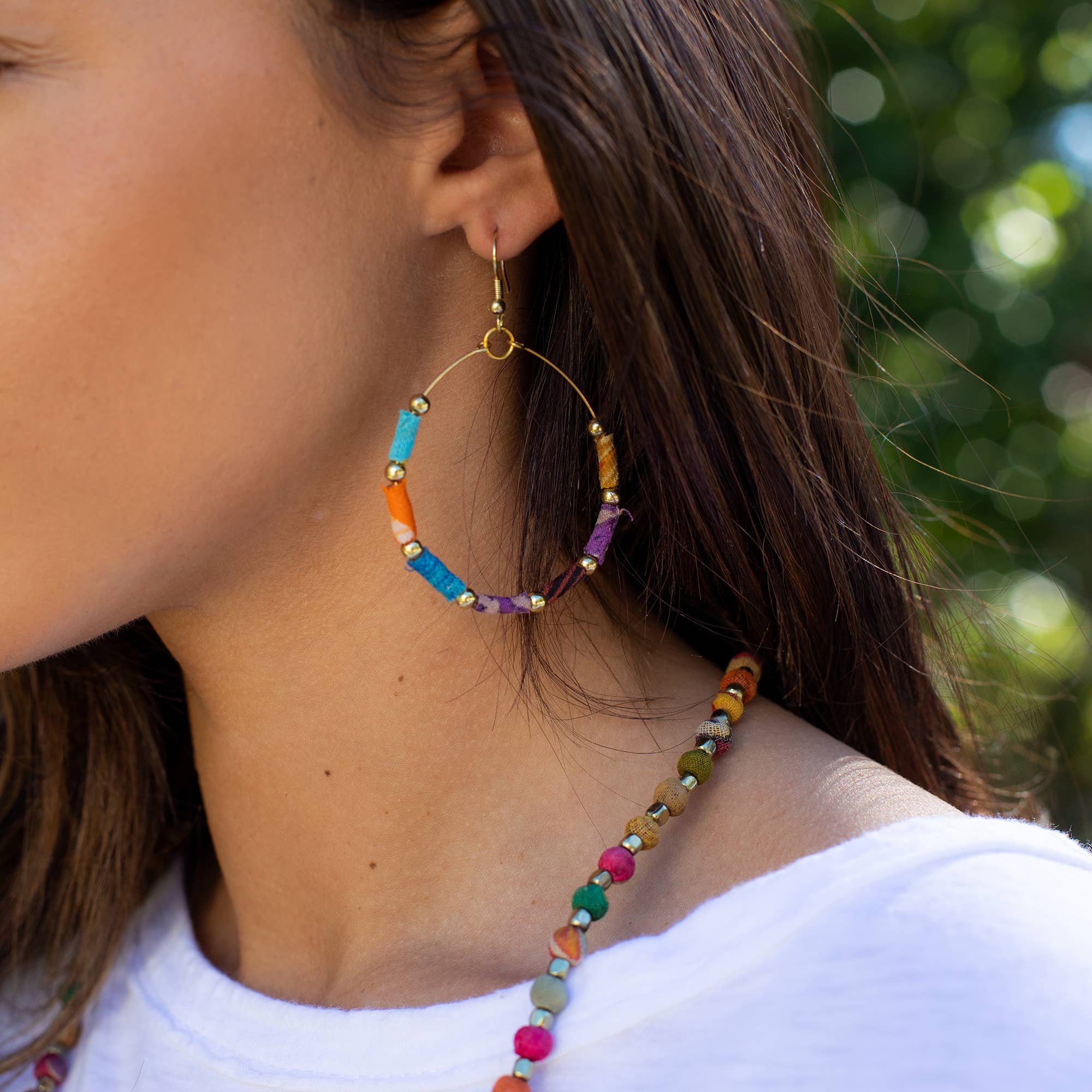 Aasha Large Open Hoops with Wrapped Fabric Earrings