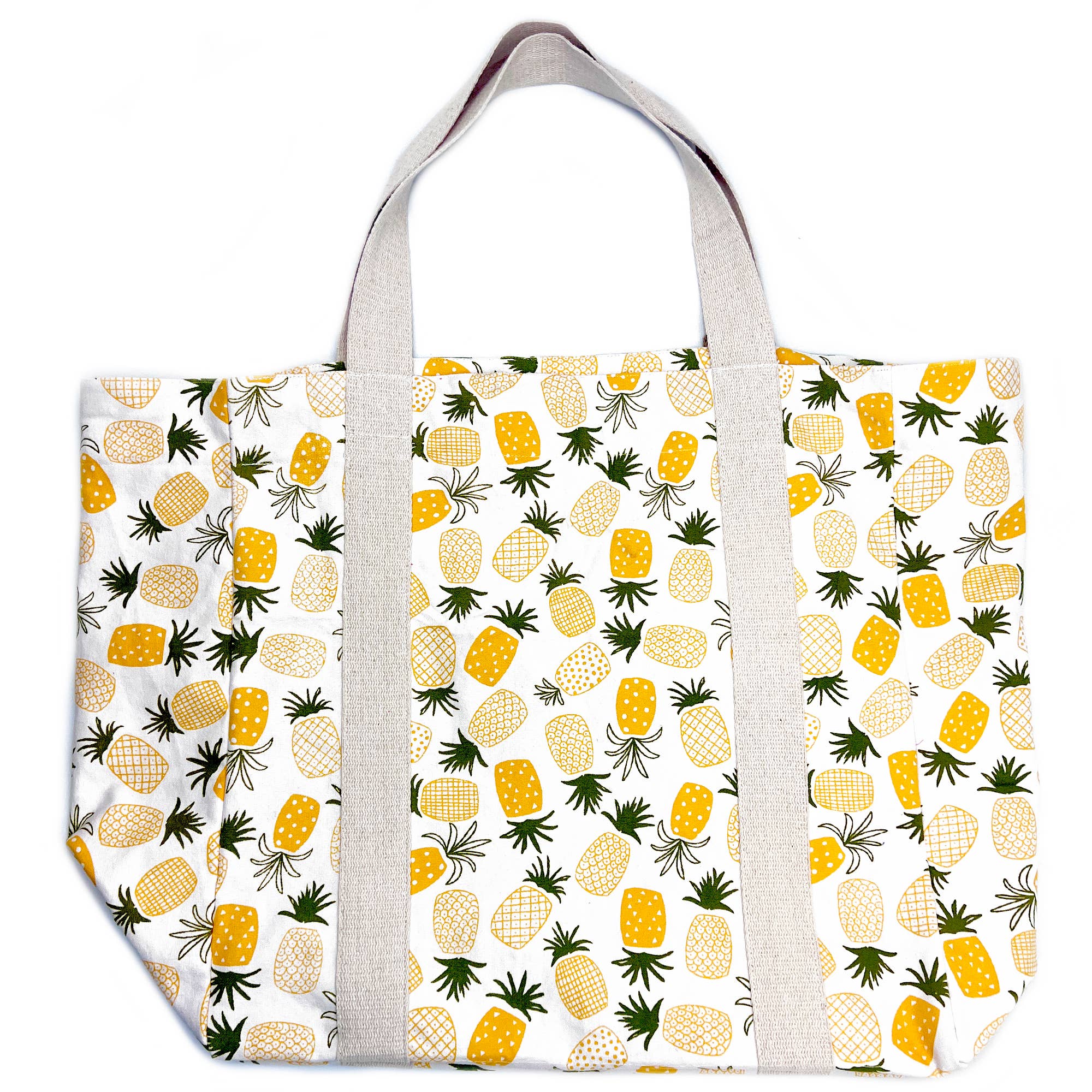 Handcrafted Canvas Bag with Block-Printed Pinapples