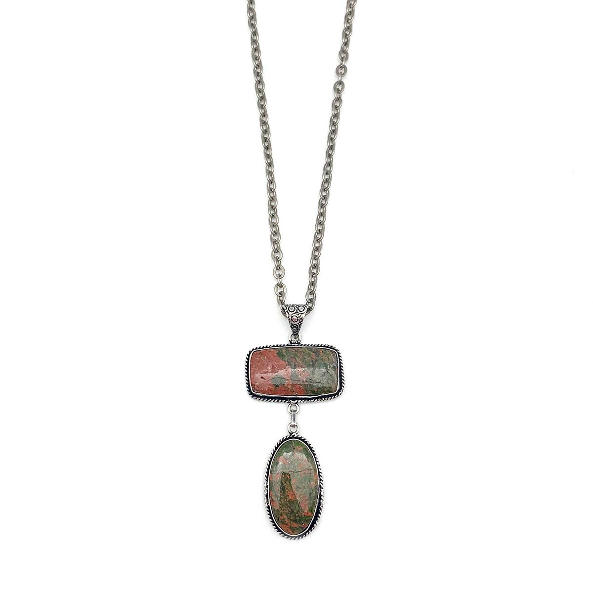 Handcrafted Semiprecious Stone Pendant Necklace - Unakite