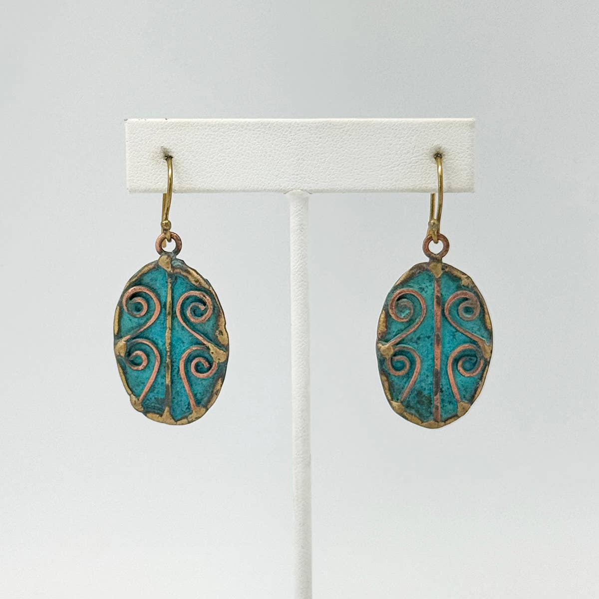 Handcrafted Turquoise Scrollwork Brass Patina Earrings