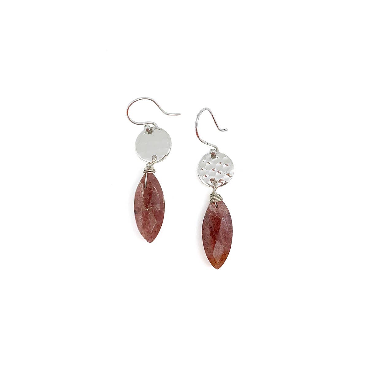 Akriti Silver and Large Faceted Strawberry Quartz Earrings
