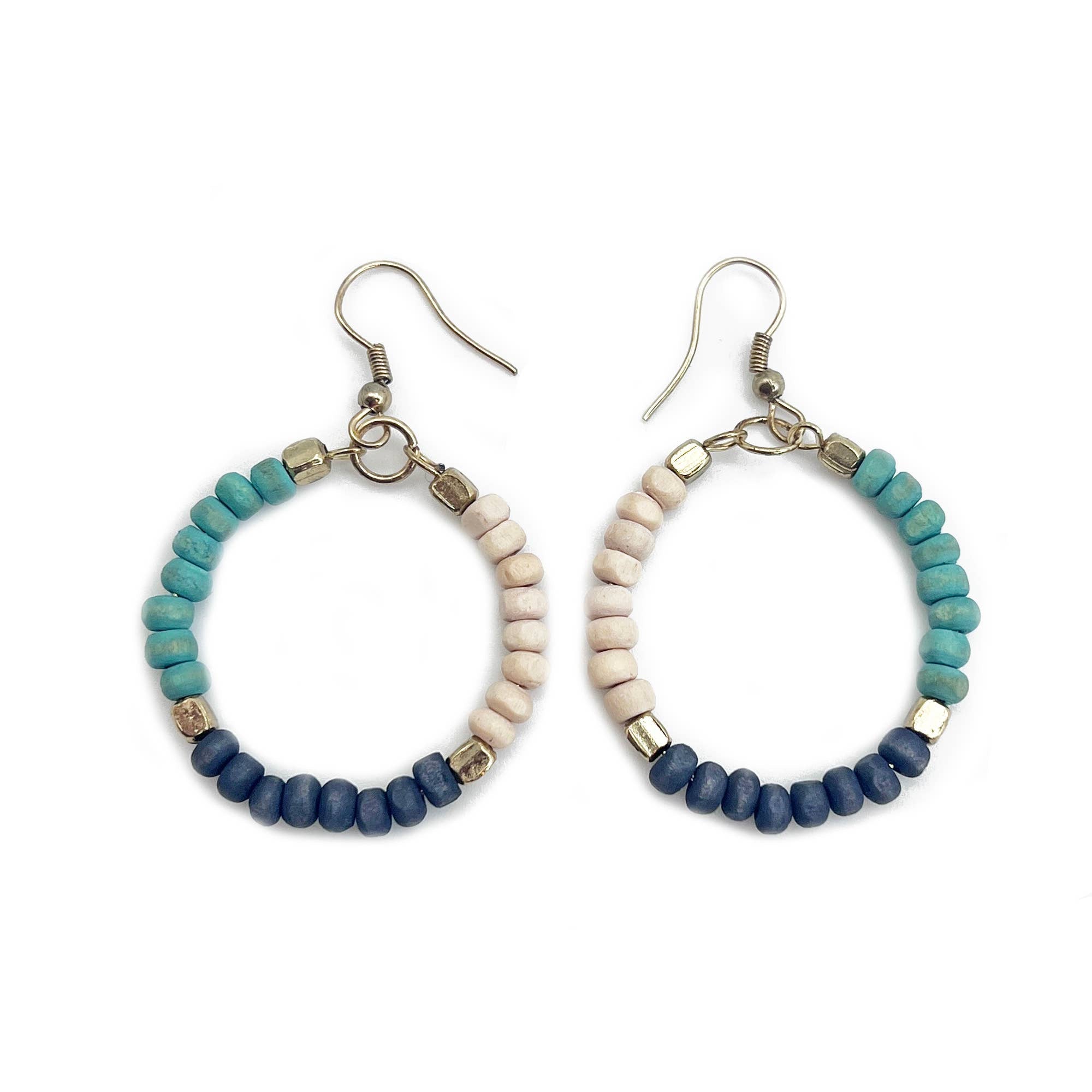 Prismatic Hues Hoop Earrings - Turquoise, Black, White
