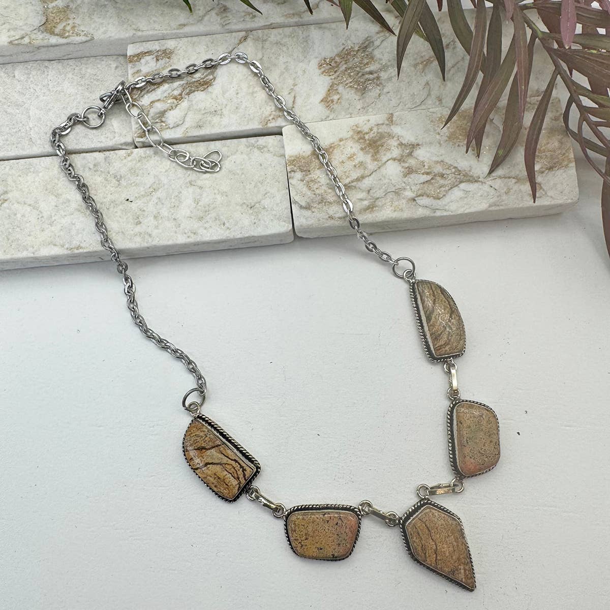Handcrafted Semiprecious Stone Bib Necklace - Picture Jasper