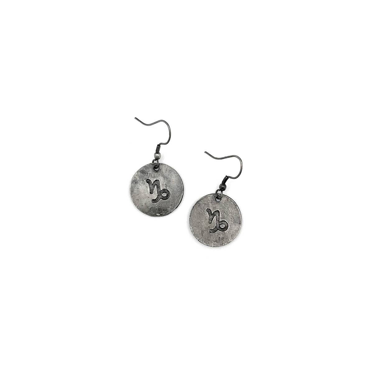 Capricorn Zodiac Pewter Glyph Earrings