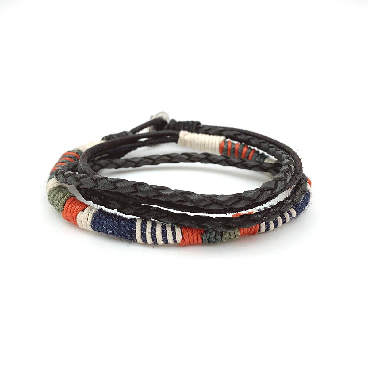 Aadi Bracelet - Braided Cord and Orange/Green/Blue Twine