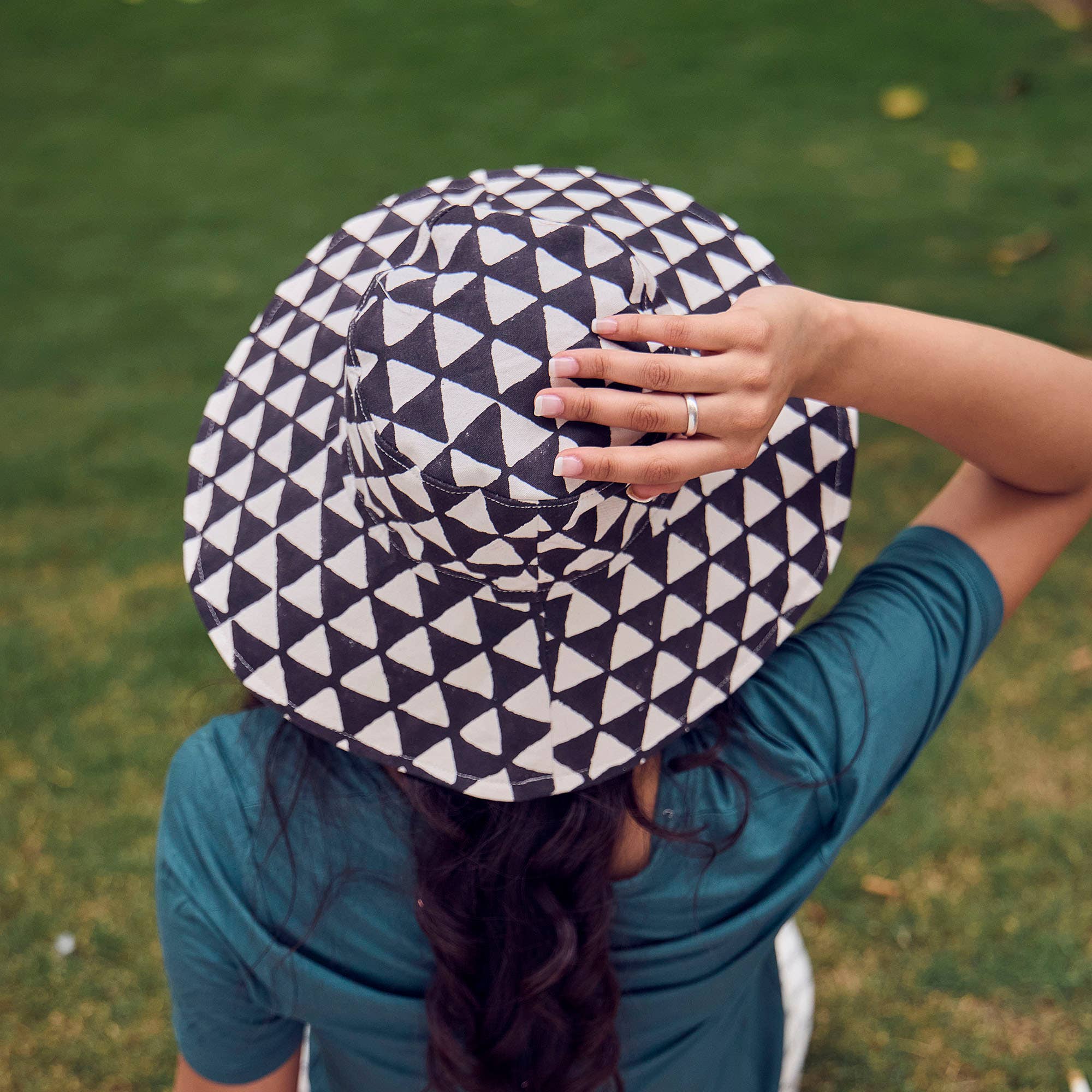 The Block printed Canvas Black Midnight Triangles Sun Hat
