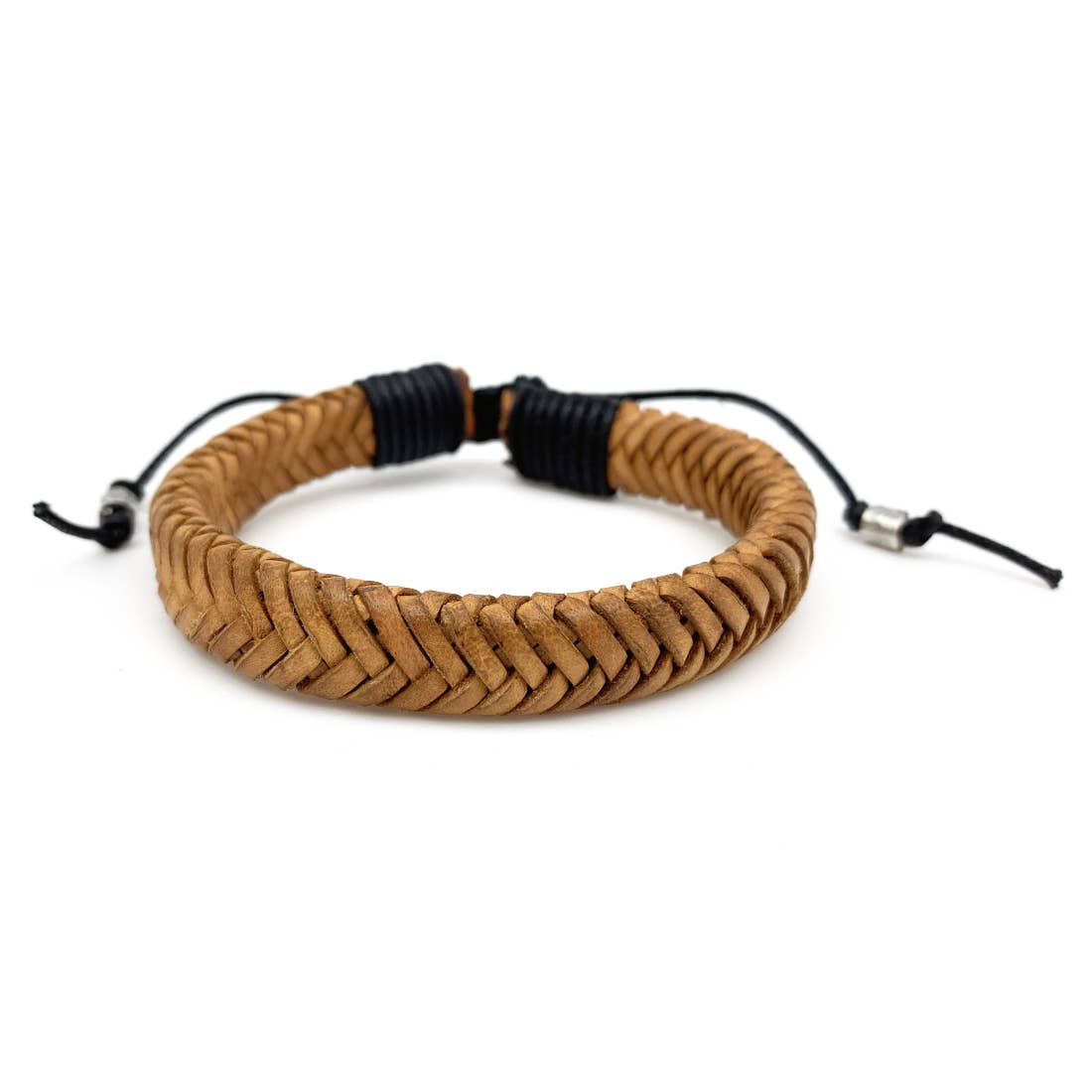 Aadi Light Tan Braided Leather Pull Tie Men's Bracelet