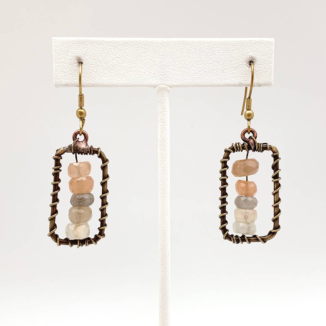 Wire-Wrapped Stone Earrings - Antique Brass, Quartz