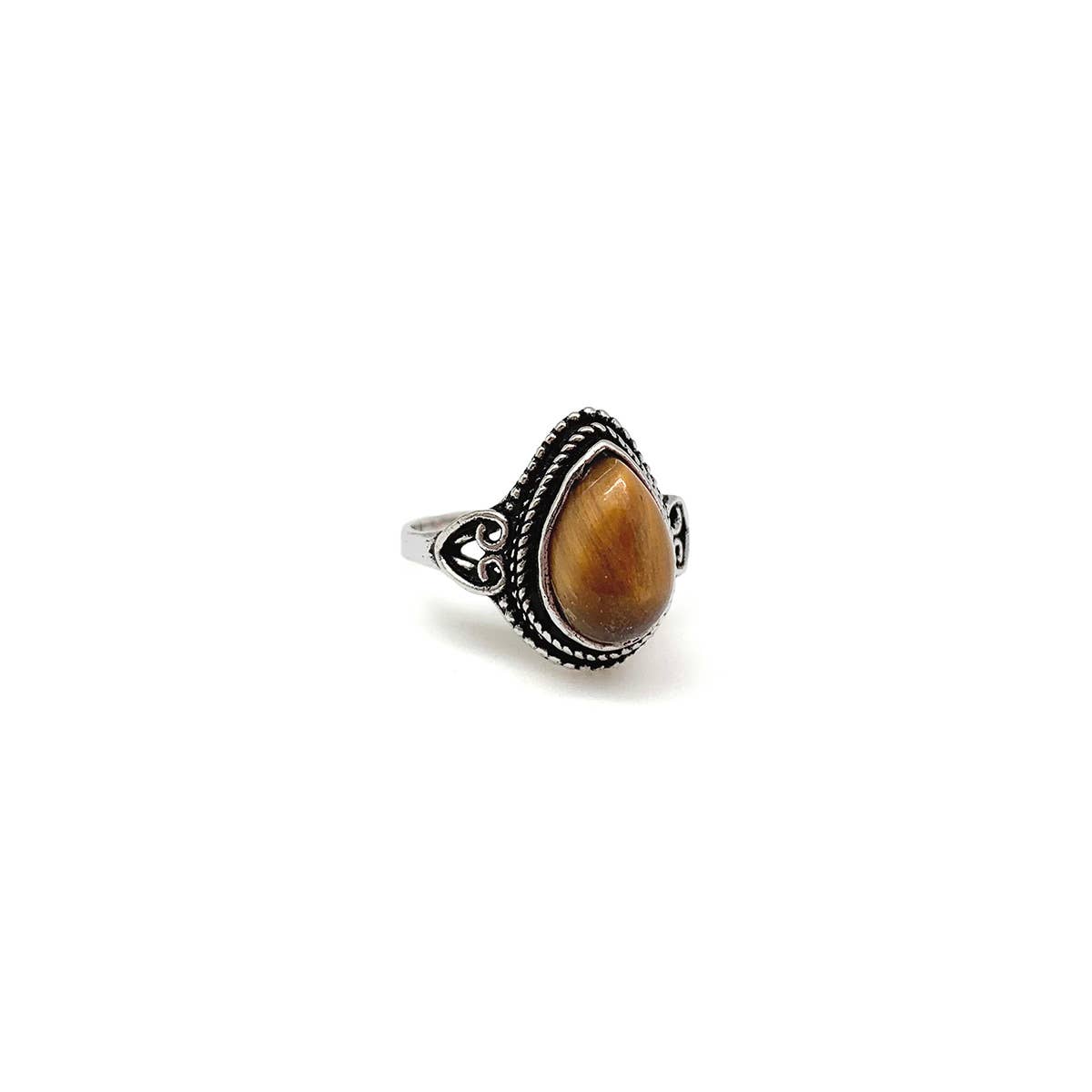 Tanvi Collection Ring - Silver Teardrop with Tigereye