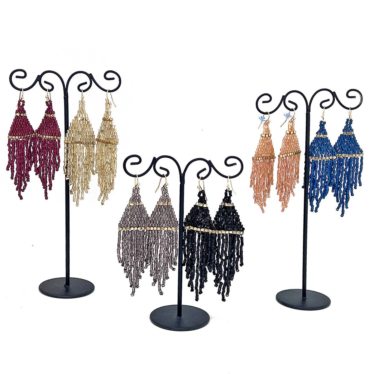 Seed Bead Earring Prepack - 6 Fringe Earrings & Display