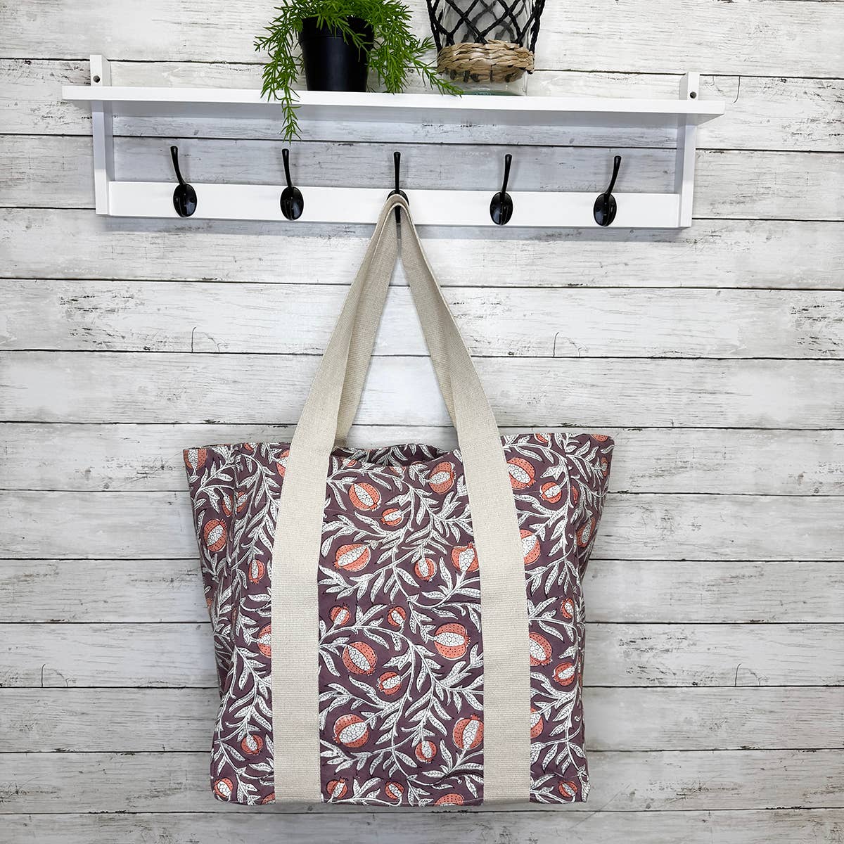 Handcrafted Canvas Bag with Block-Printed Mums the Word