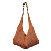 Cora Beaded Cotton Sling Bag with Chain Strap - Brown