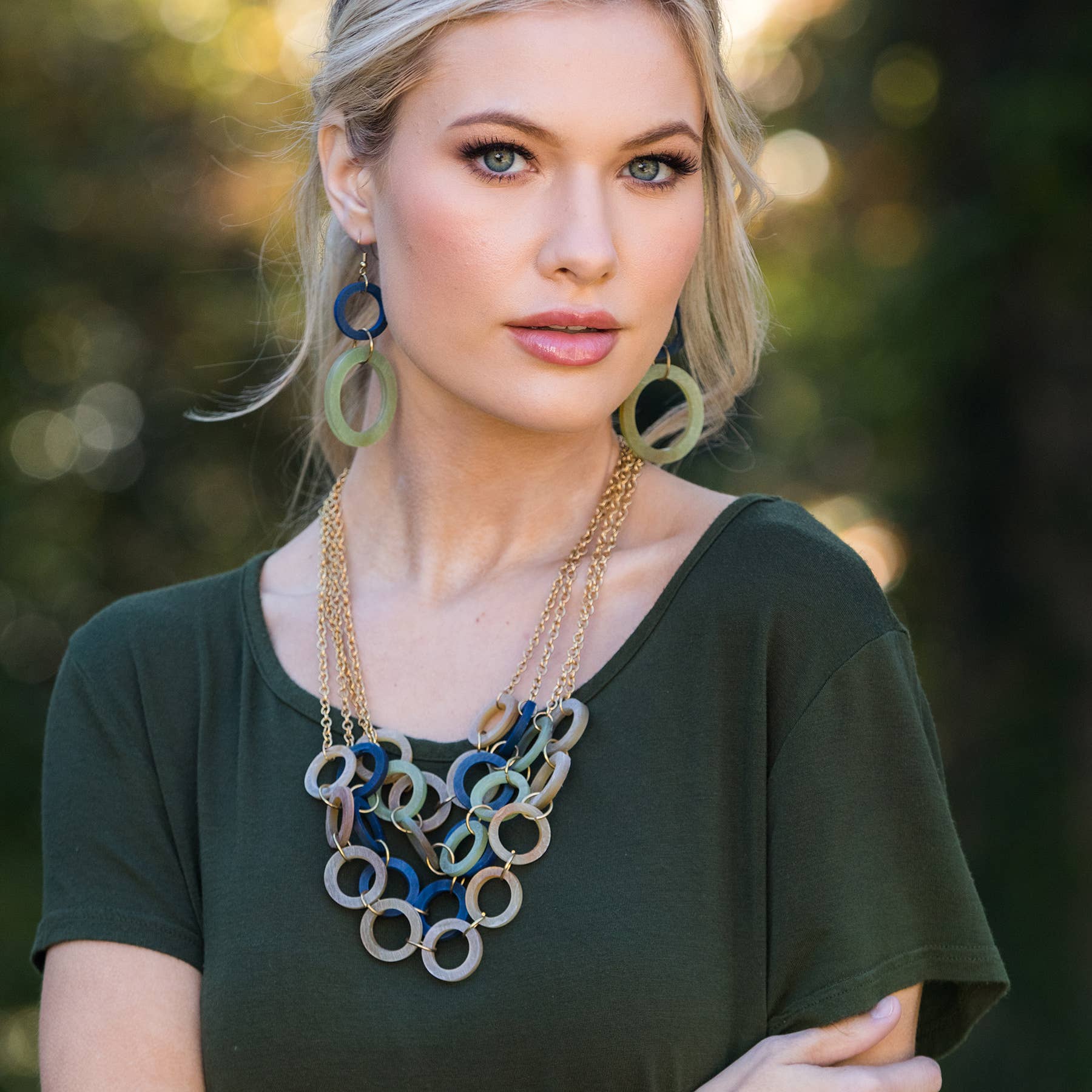 Omala Misty Greens Collection - Layered Rings Necklace
