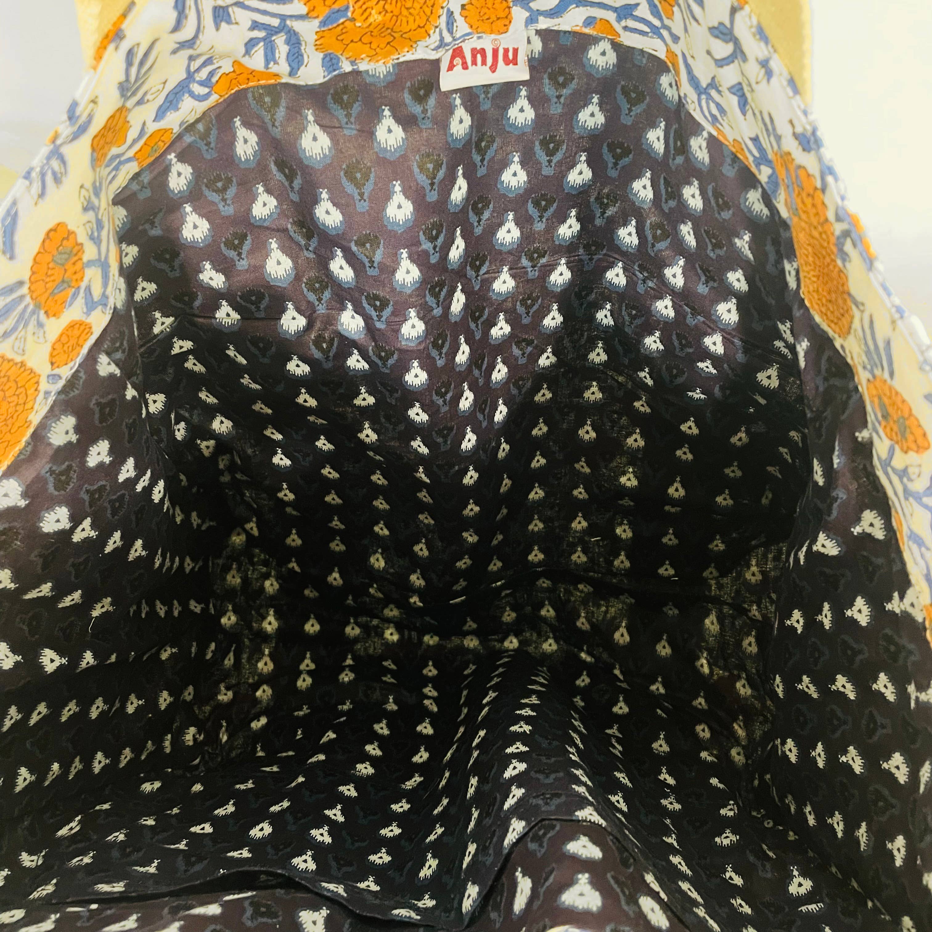 Handcrafted Canvas Bag with Block-Printed Marigold Wonders