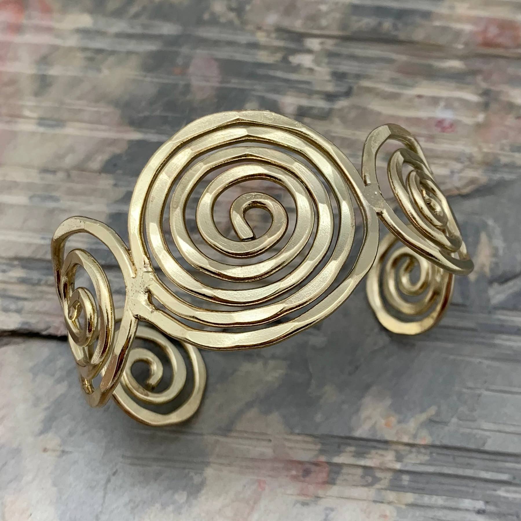 Gold Plated Adjustable Cuff Bracelet - Spiral Circles