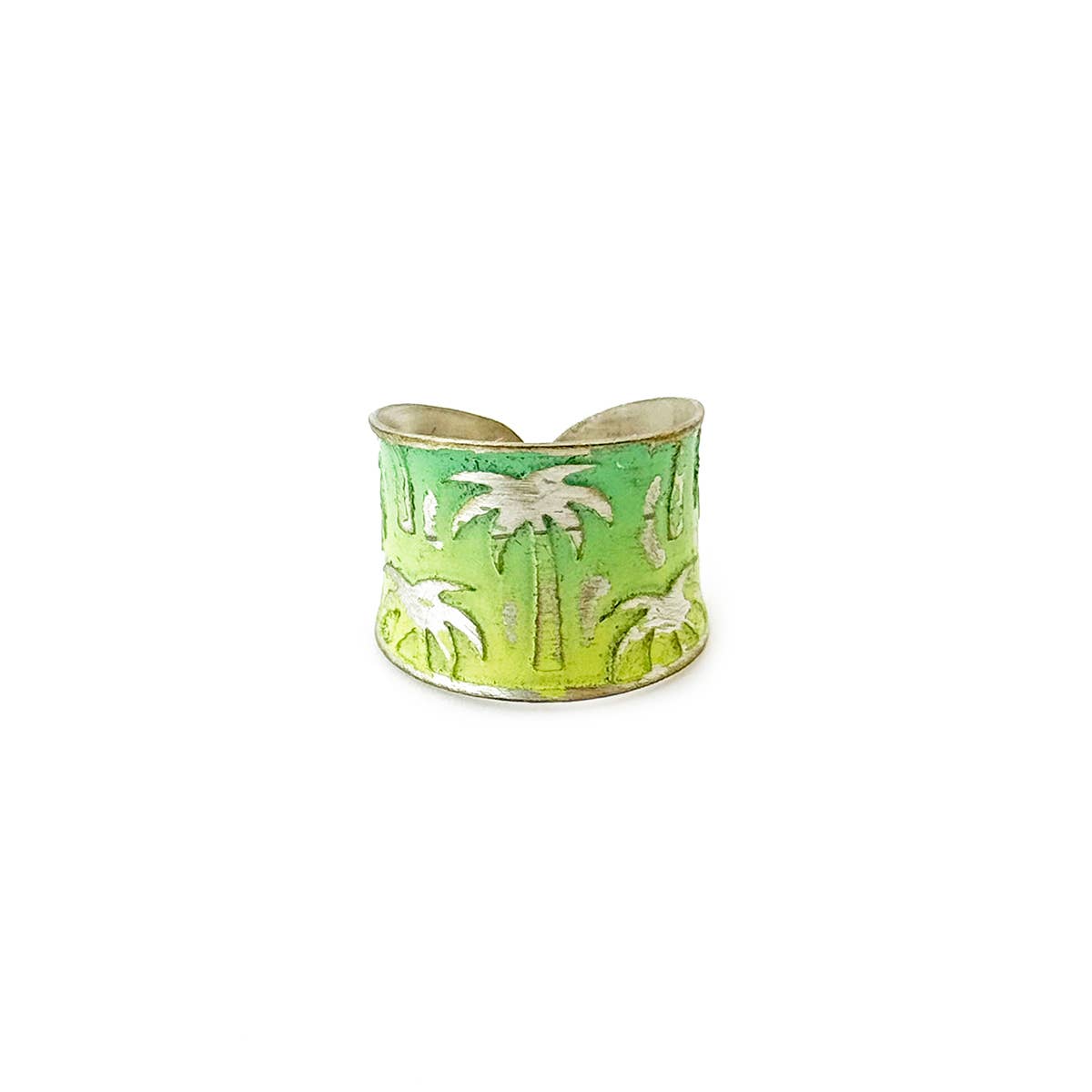 Handcrafted Green & Yellow Palm Tree Patina Ring
