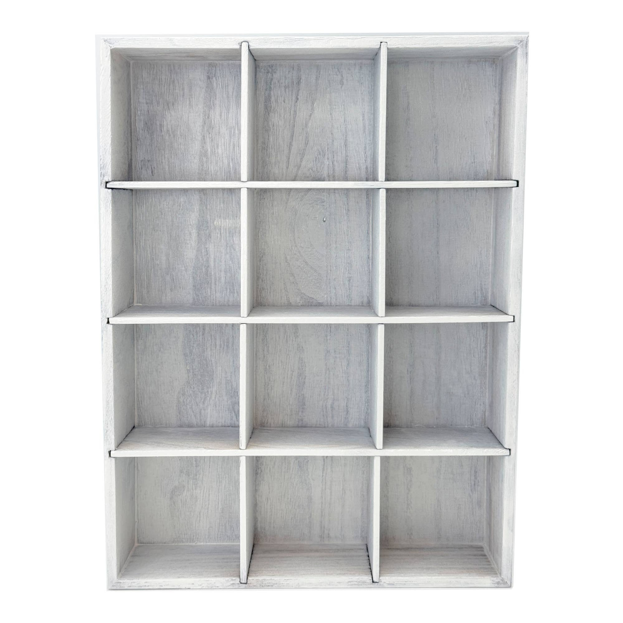 12 Compartment Wood Tray - White