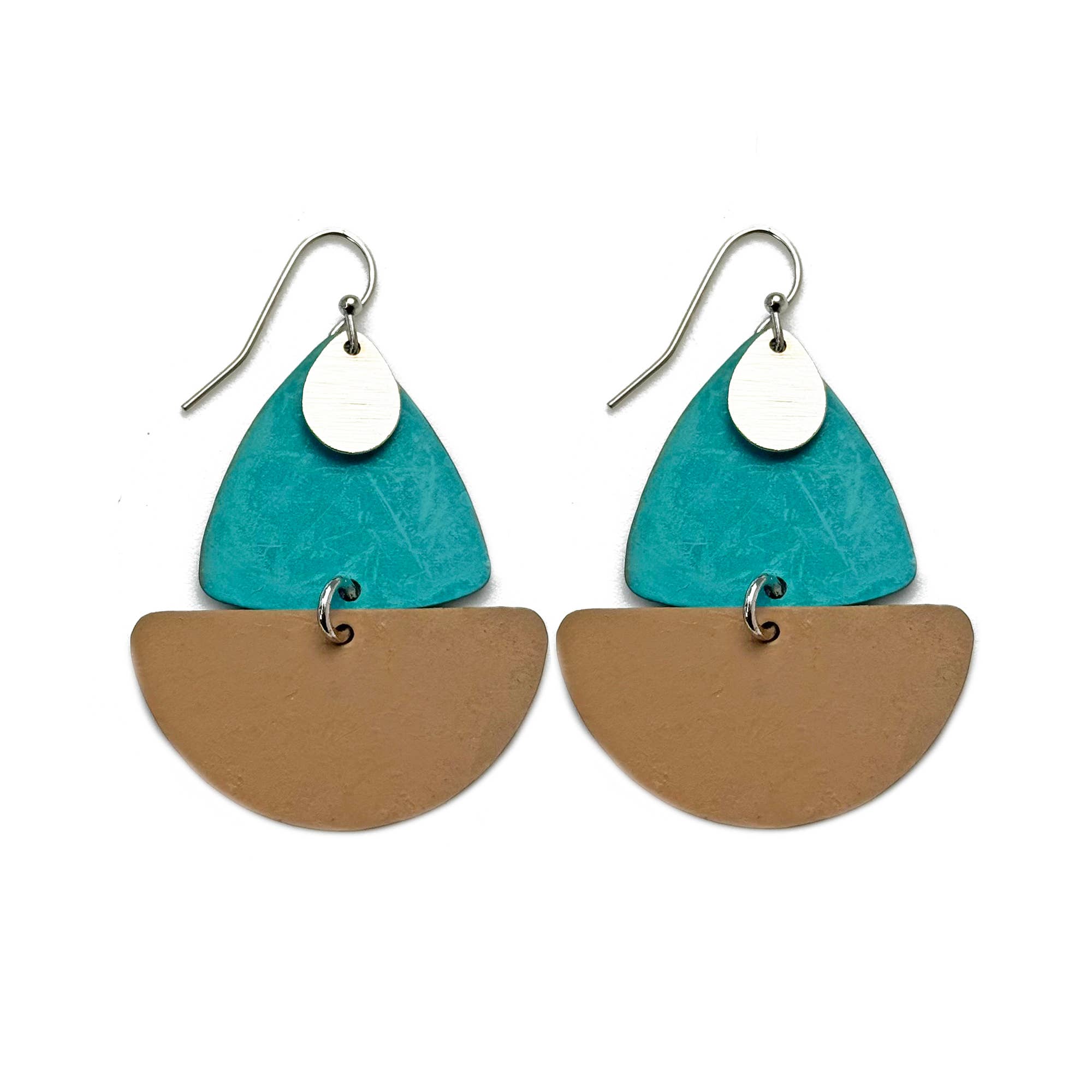 Handcrafted Turquoise & Tan Patina Geometric Earrings