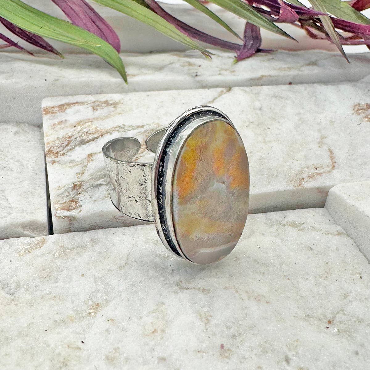 Handcrafted Kashi Semiprecious Stone Ring - Bumblebee Jasper