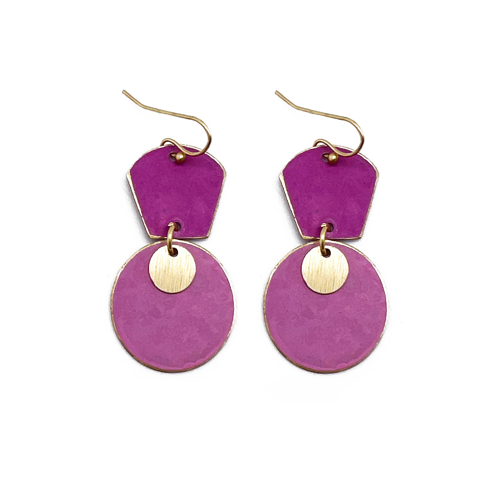 Brass Patina Earrings - Abstract Pink with Gold Accent