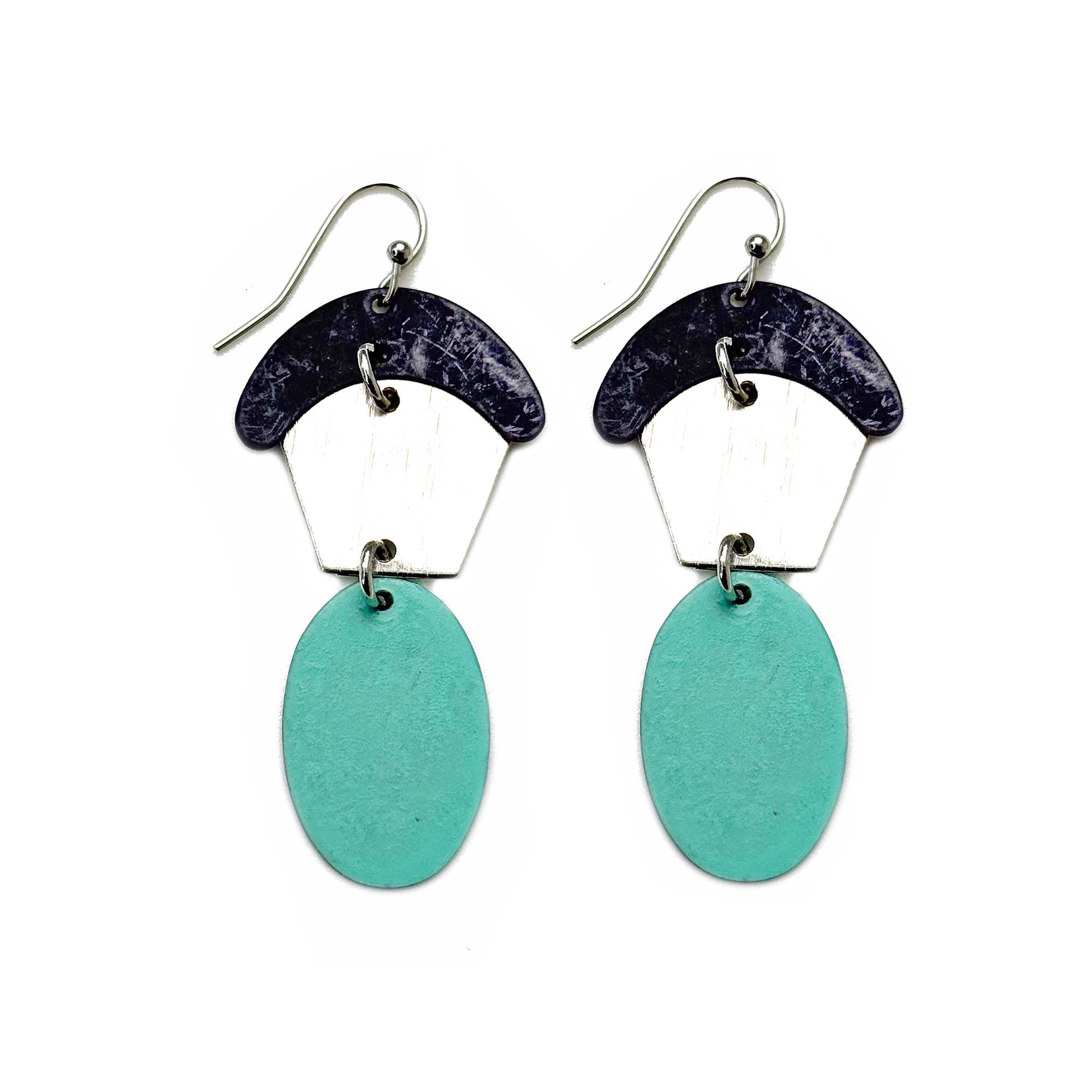 Handcrafted Blue & Teal Patina Abstract Drop Earrings