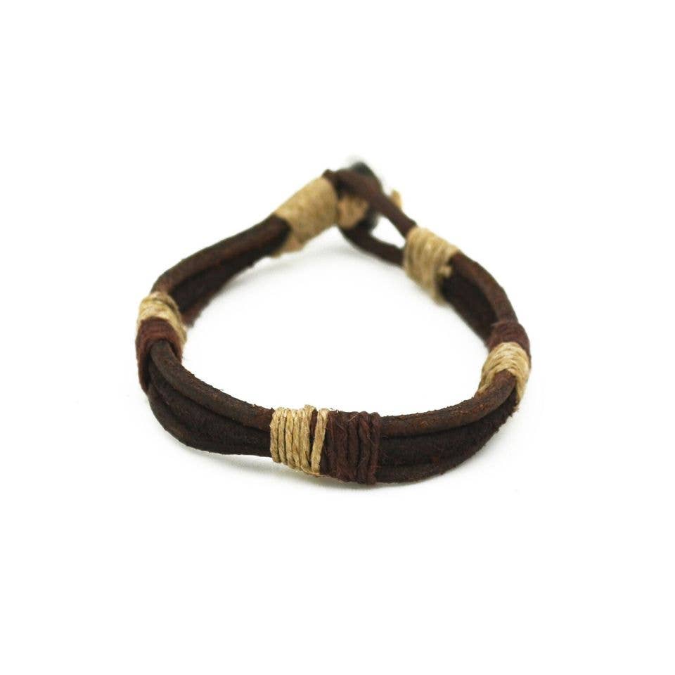 Aadi Brown Leather Tied with Jute Men's Bracelet
