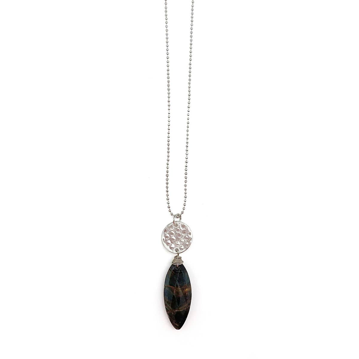 Akriti Silver and Large Faceted Black TigerEye Necklace