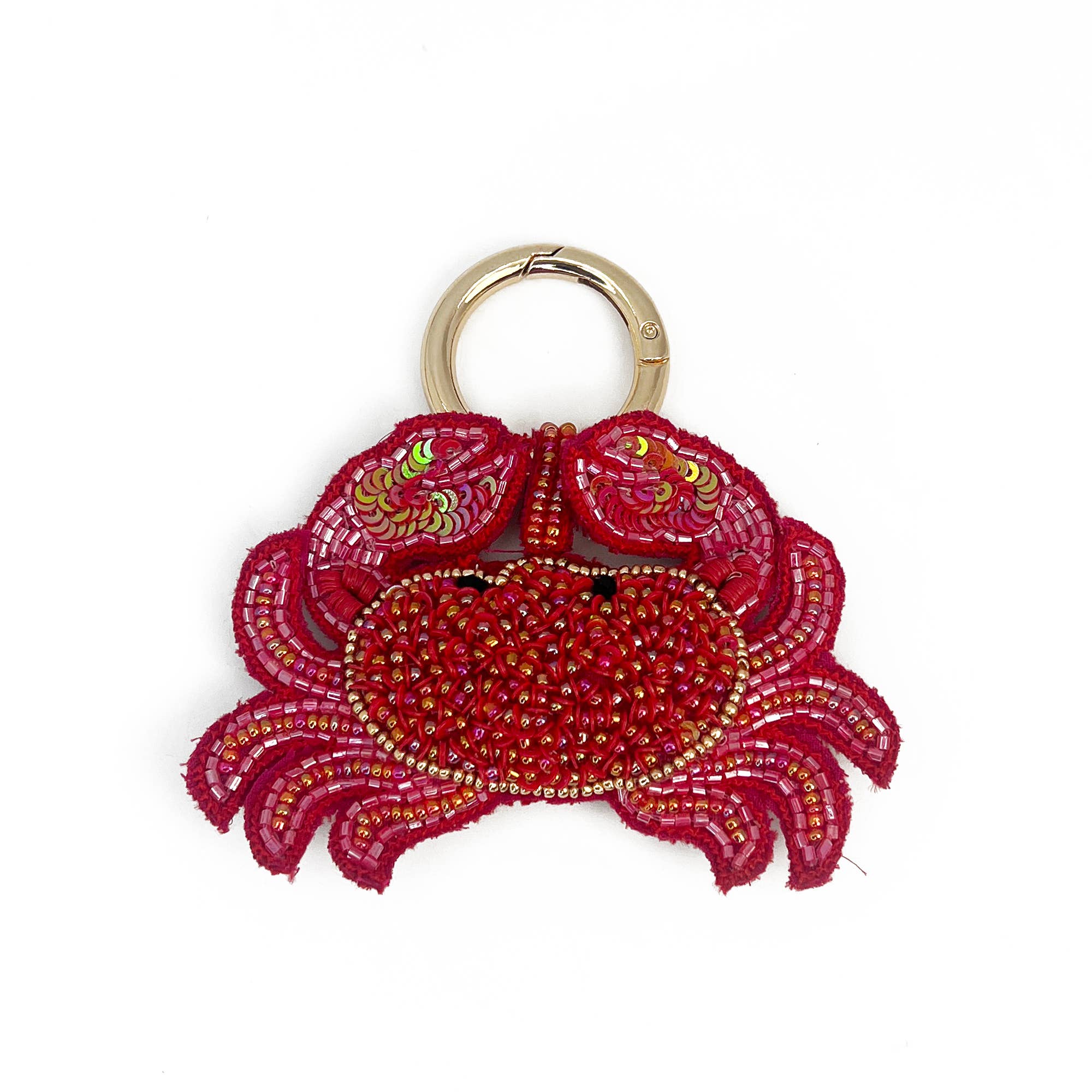 Seed Bead Red Crab Key Ring