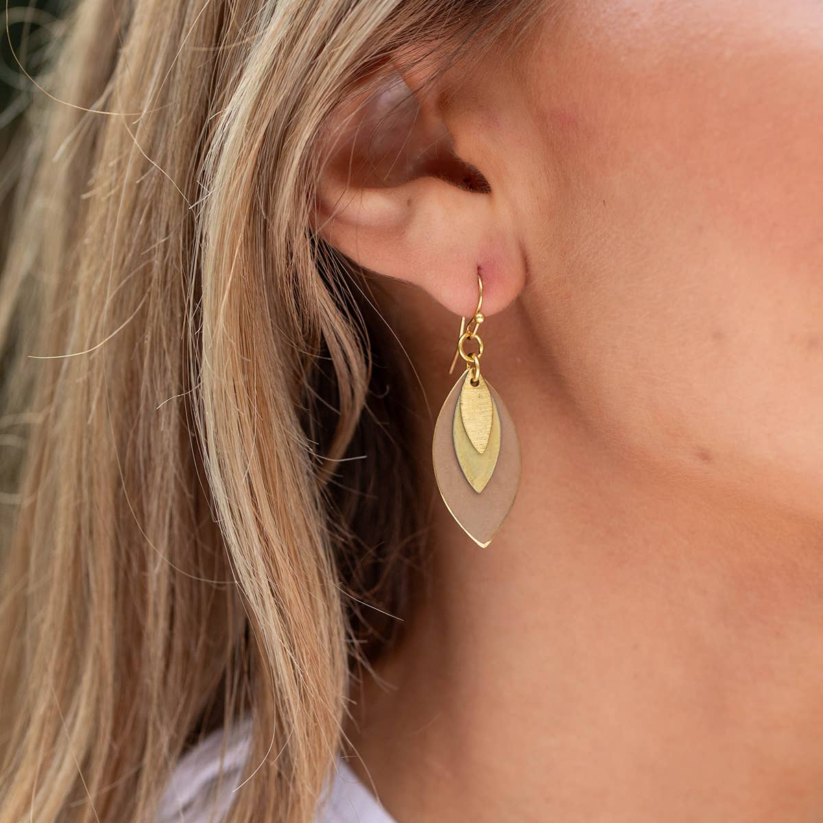 Brass Patina Earrings - Brown and Green Layered