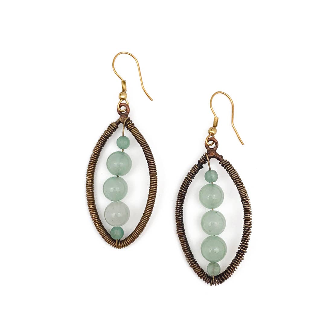 Wire-Wrapped Stone Earrings - Antique Brass, Aventurine