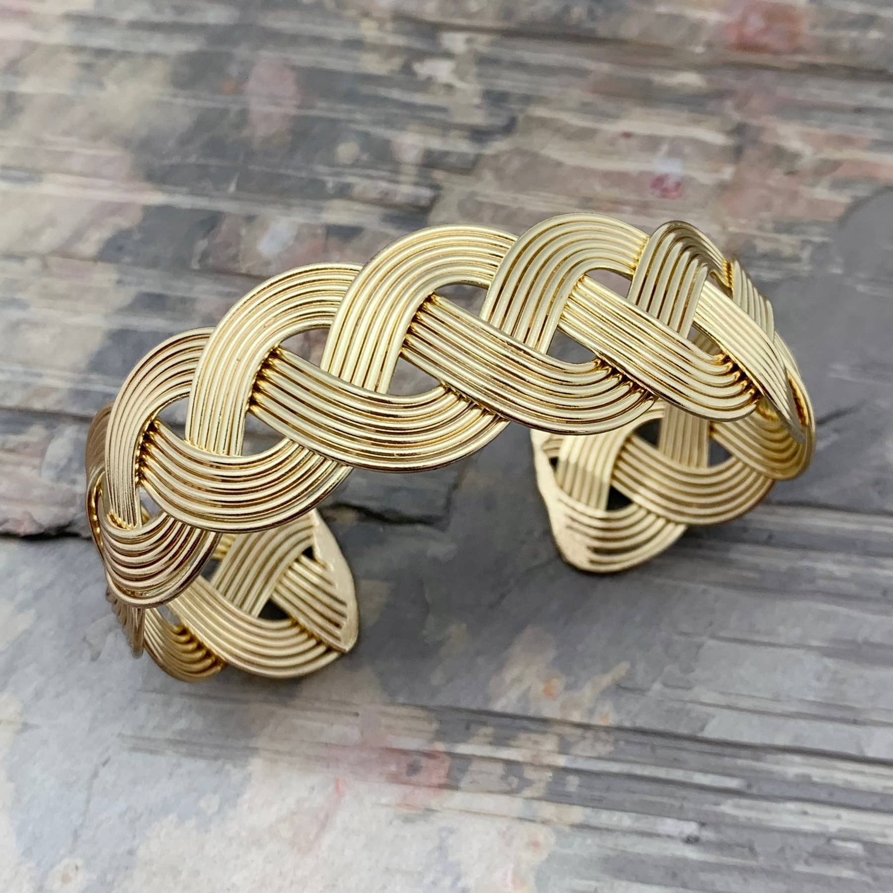Gold Plated Adjustable Cuff Bracelet - Loose Wide Braid