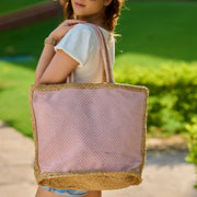 Anna Tote - Jute Tote with Pink Pattern