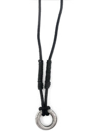 Aadi Silver Ring on Black Leather Men's Necklace