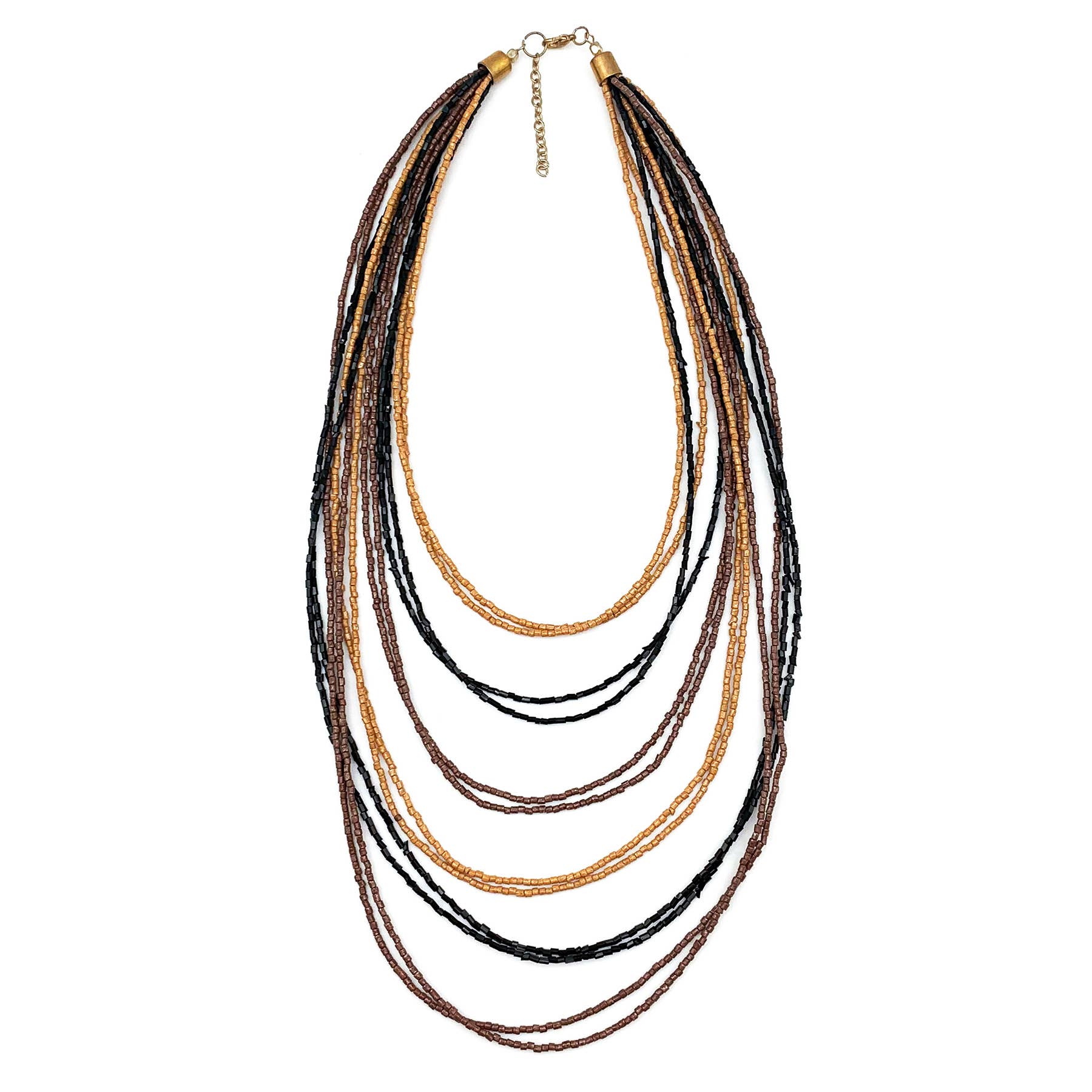 Sachi Beaded Safari Necklace - Black Brown Tan Graduated