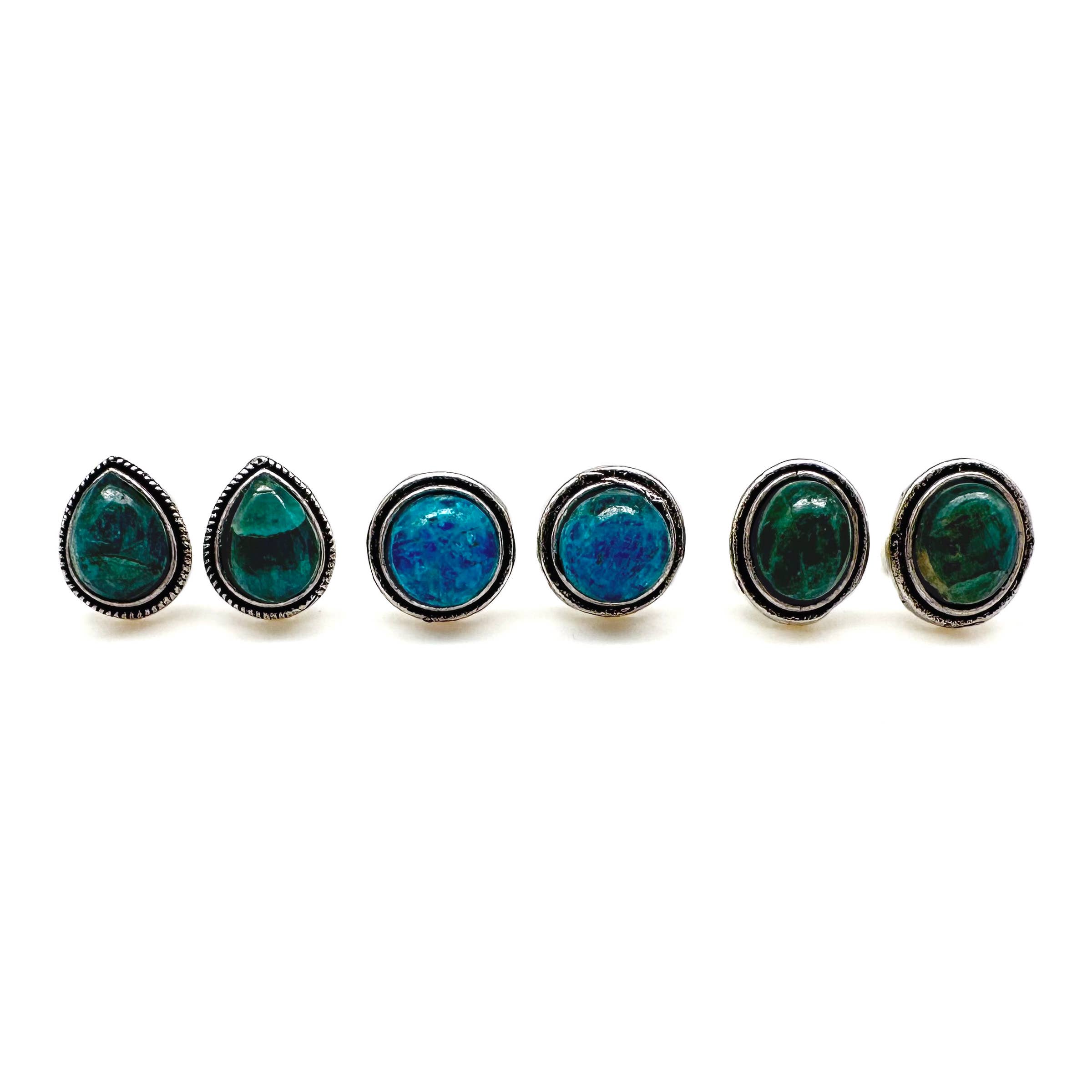 Handcrafted Kashi Semiprecious Stone Post Earrings - Apatite