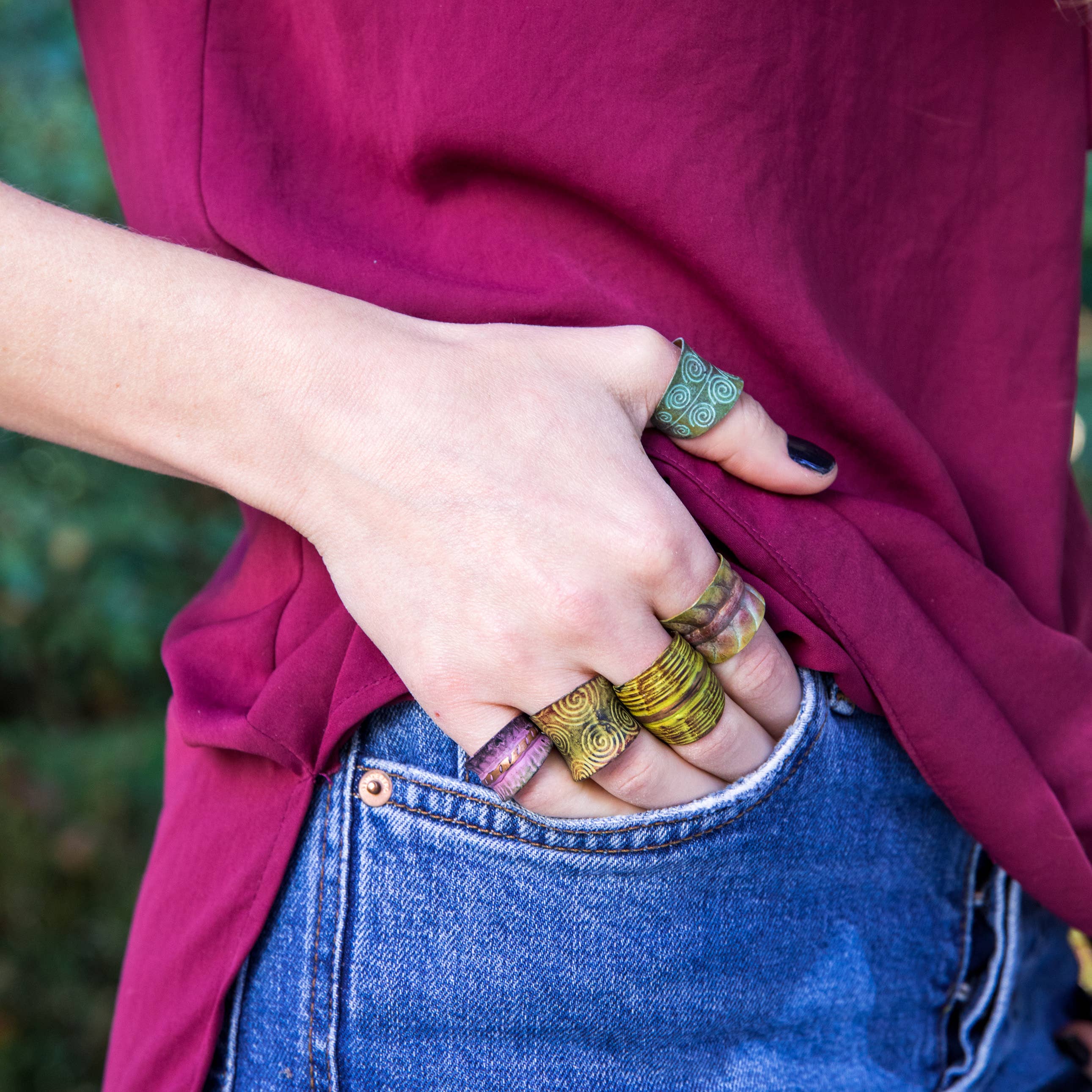 Striped Spirals Copper Patina Ring