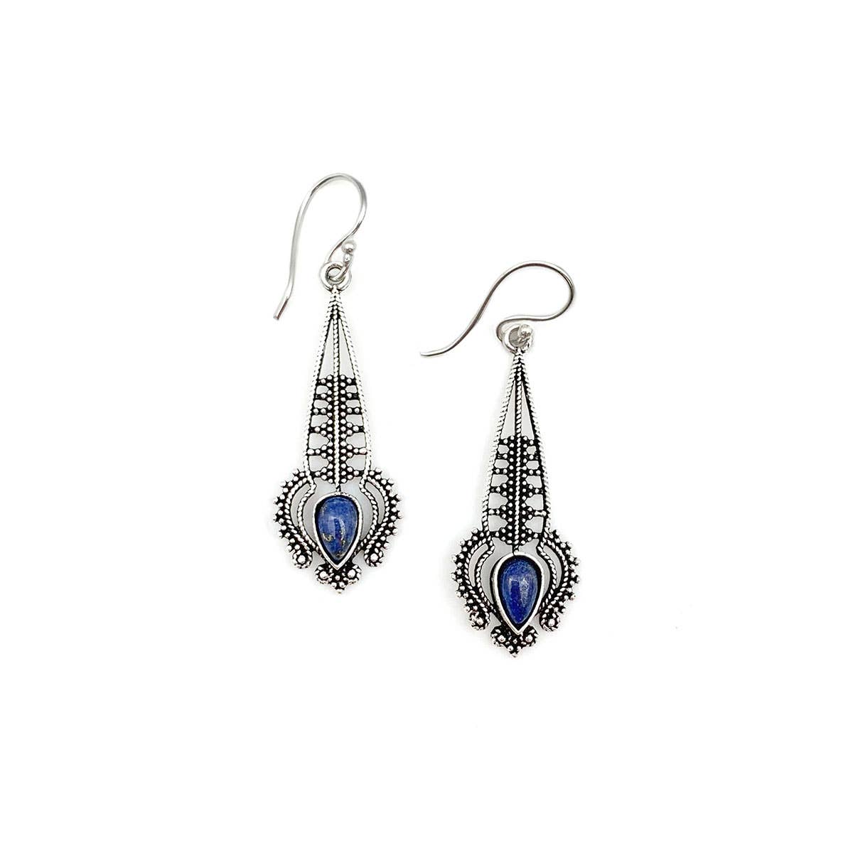 Tanvi Silver-Plated and Lapis Earrings - Ornate Drop