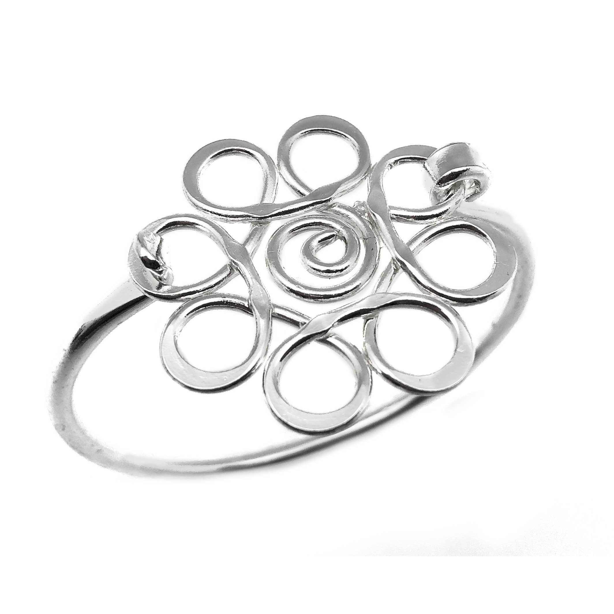 Silver Plated Bangle - Spiral Center Flower